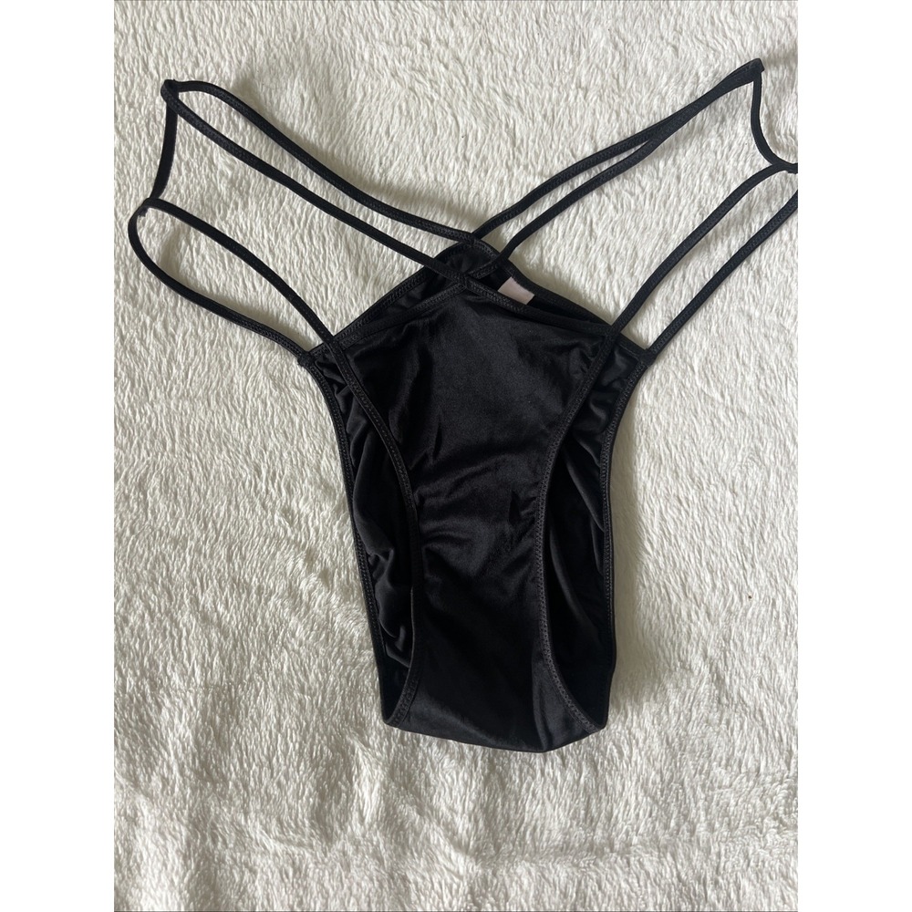 VTG Victoria's Secret Silky Satin Black Strappy Cage Panties Size L Y2K 2003